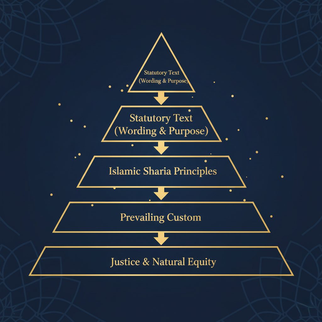 Infographic explaining the new mandatory interpretative hierarchy for UAE courts under Article 1 of the Civil Transactions Law.