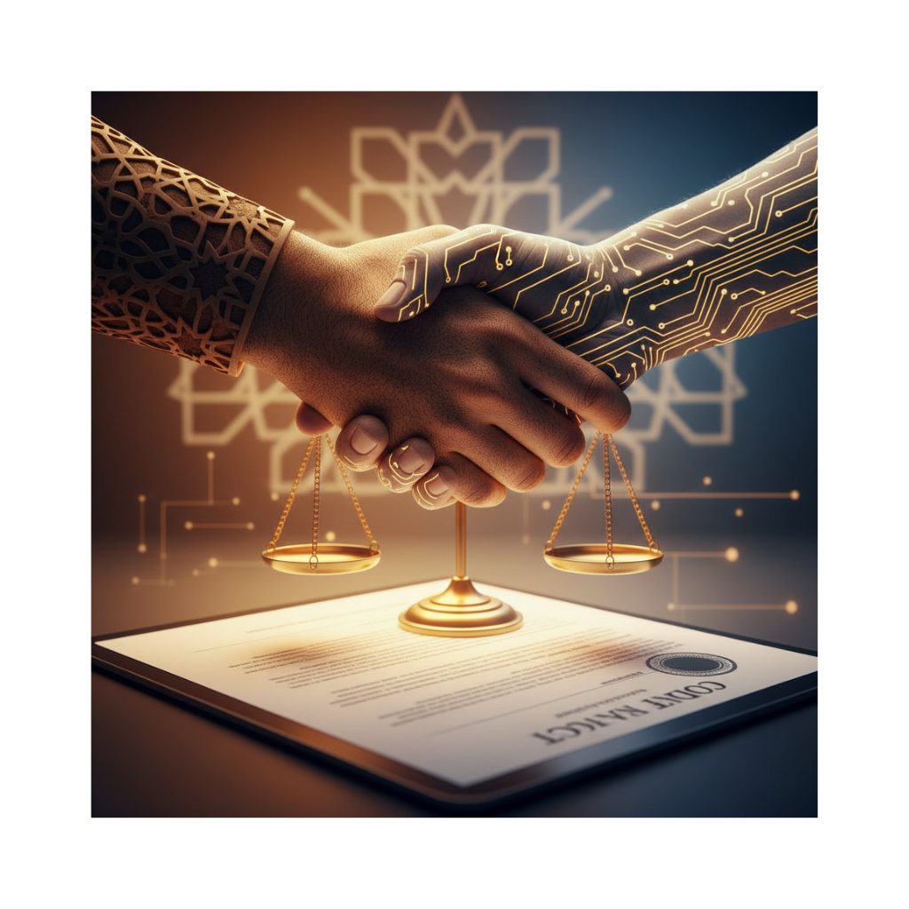 Conceptual handshake over a contract representing the new principles of good faith and transparency in UAE contract law under Decree-Law No. 25 of 2025.