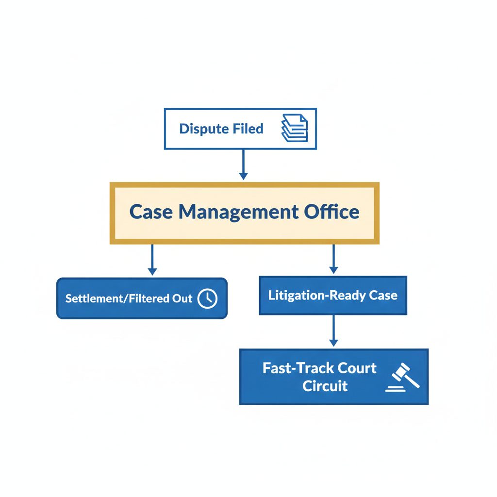 Infographic showing how the new UAE Case Management Office and fast-track circuits streamline litigation.
